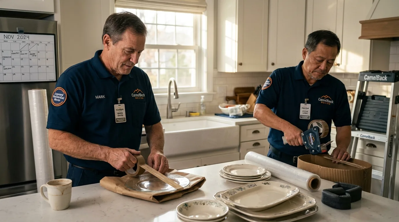 Professional crew packing kitchen dishware in Tabor City, NC